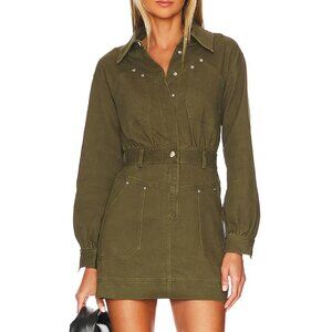 🫒 Steve Madden Ryleigh Denim Utility Mini Shirt Dress - Olive Green Size 4 / M